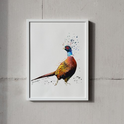 Pheasant portrait splatter - pheasant,