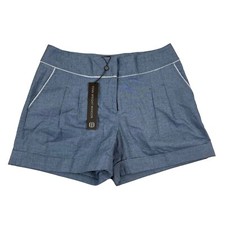 NWT Fenn Wright Manson Blue Chambray Cuffed Shorts Sz 8 Cotton Blend Stretch