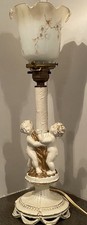 Antique Vintage Cherubs Spelter Peeling Paint Boudoir Table Lamp