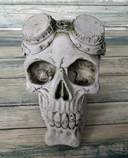 Stone Garden Steampunk Aviator Goggles Skull Gothic Statue Hand Crafted Ornament