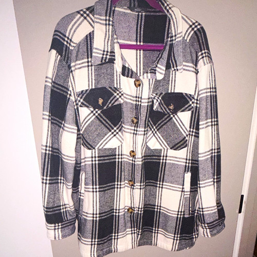 Women gray white plaid - gray/white, shacket