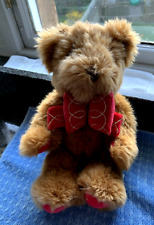 Harrods Christmas Teddy Bear, undated, emboidered on foot,  big red bow 10" VGC