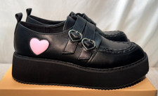 Koi Platform Loafers UK 5 / 38 Heart Wave Black Vegan Faux Leather Slip On Shoes