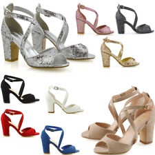 Womens Strappy Ankle Strap Sandals Ladies Block Mid Low Heel Party Shoes Size 