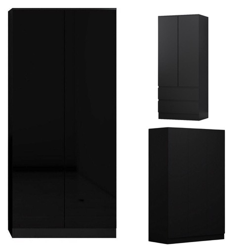 Matt black door wardrobe - black, 2/3