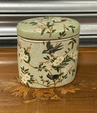 Beautiful Vintage Hand Decorated India Jane Oval Shaped Tea Caddy, Blossom Birds
