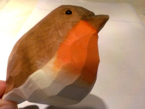 Wooden carved robin - wooden,