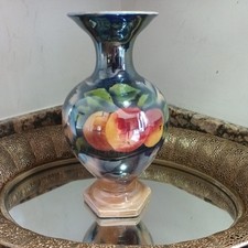 Antique Victorian Handpainted Porcelain Vase Mirror Fruit Autumn Gold Blue 23cm