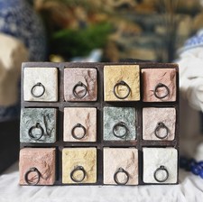 Antique Indian Wooden Spice Box with 12 Stone Front Apothecary Drawers