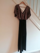 Women's /Ladies Black gold sequin Wide Leg All In One. NEW
