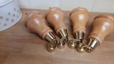 set of 4 new wooden beech furnture settee/ chair leggs with solid brass casters