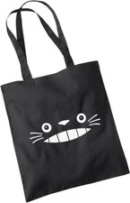 Cat Grin Face Black Cotton Tote Bag - Manga Japanese Japan Anime Film Cartoon