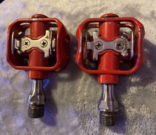Pair of red corratec easy-click C4 MTB Pedals Titanium and Chromoly spindle’s 