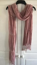 Pretty Soft Pink Summer Scarf With Tassels & Crinkle Gathered Tiers, TK Maxx