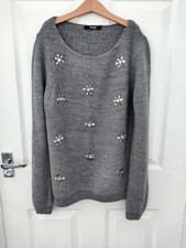 Women's Christmas George Asda Grey Embellished Jumper. Size 8