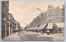 High Street Sutton Surrey Shops Awnings Boots Chemist Edwardian Postcard