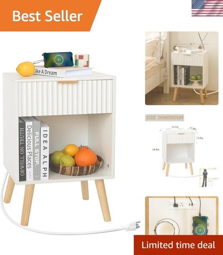 Chic white bedside table - white, with