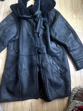 Real SHEEPSKIN SHEARLING COAT UK Size 16 (US 12) Women`s Hooded Jacket Black