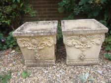 2 x Large 15.5" Sq.  Willowstone Concrete Garden Patio Plant Pot