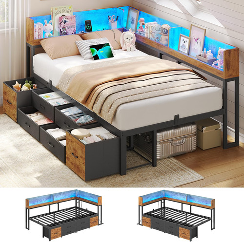 Double bed frame with - bed, 6