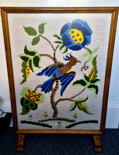 Vintage wooden firescreen hand - firescreen,