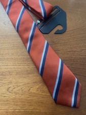T.M.LEWIN  silk tie Burnt Orange/Navy/Ice Blue Stripes Slim 2.75” NEW