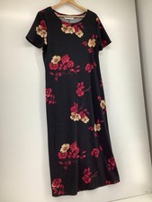 Berkertex Black Red Pink Floral Print Short Sleeve Midi Dress UK 14