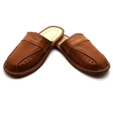 Mens Brown 100% Leather Slippers Shoes Luxury Flip-Flop Size 6 7 8 9 10 11 12 UK