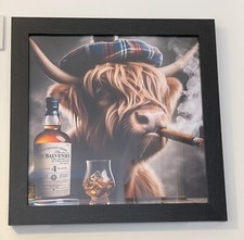 Highland Cow smoking, tartan