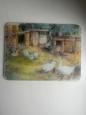 Glass Worktop Saver Chopping Board Farmyard Ducks 30 x40 cm