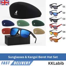 Polarized Square Sunglasses UV Protection + Kangol Summer Beret Hat Unisex UK