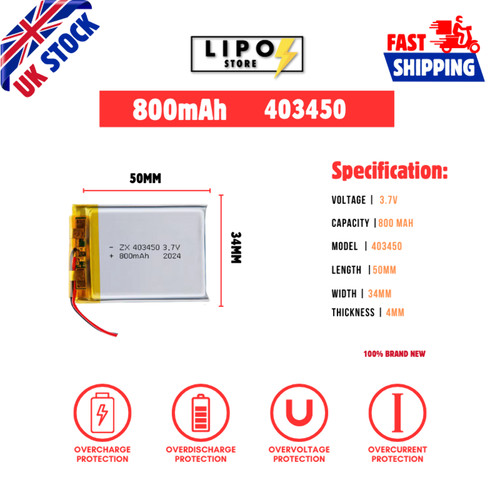403450 800mah lipo - 3.7v,