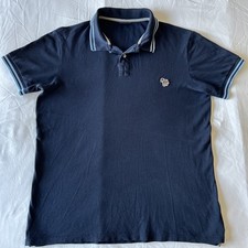 PAUL SMITH Zebra Polo Shirt Men’s XL Slim Fit Navy Organic Cotton Blue Tips 42”