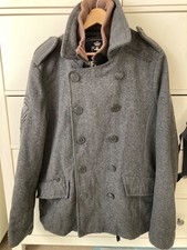 Superdry Wool Pea Coat Double Breasted Navy Blue Smart Winter Jacket Mens XL