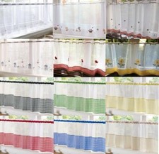 Kitchen Voile Cafe Net Embroidered Ready Made Curtain Panel 7 Designs & 5 Drops
