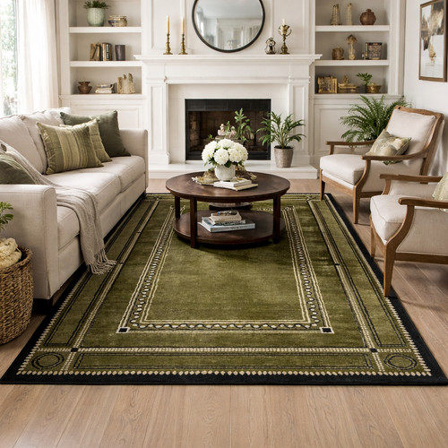 Olive green wool - area, rug