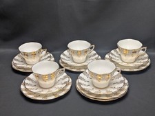 Clare Bone China 16 Piece Tea Set Trios White & Gold Vintage 
