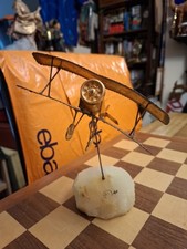 Vintage 1970s Copper Bi-Plane Ornament on onyx base Signed John DeMott 21x17cm