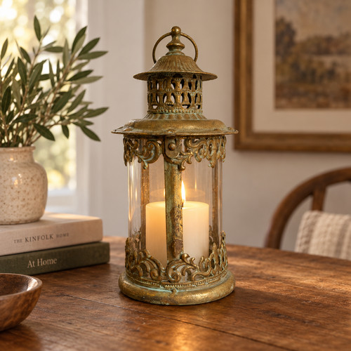 Metal gold lantern - gold,