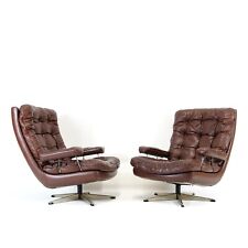 1 of 2 Retro Vintage Leather & Chrome Swivel Lounge Egg Chair Armchair 1960s 70s