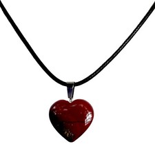 Heart Shape Red Jasper Semi Precious Gemstone Pendant Black Cord Necklace