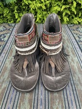 Emonk Ibiza Thong Sandals Fringe Leather Boho Handmade Straps Buckles EU40 UK7