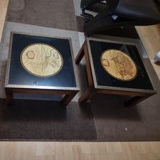 Pair Of Military Style Brass Bound Vintage Map Coffee Tables, Side Tables