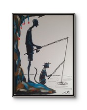 CAT AND MAN FISHING 12x16