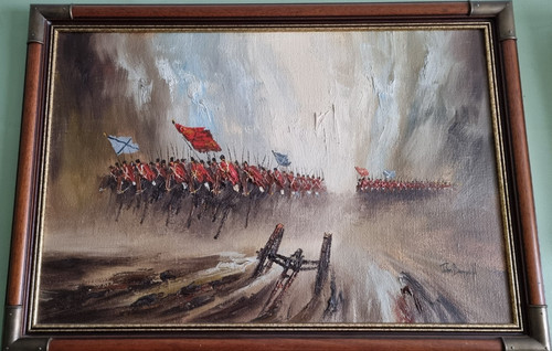 Signed framed military battle - signed,