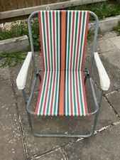 Retro Sun , Deck Chair , Striped , White Plastic Arms , Folding 