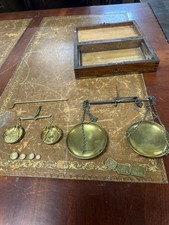 Antique Pair Of Hanging Scales&weights In Original Box-up For Repair