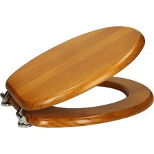 Traditional Bathroom WC Wooden Round Toilet Seat Chrome Hinges Fittings Wood