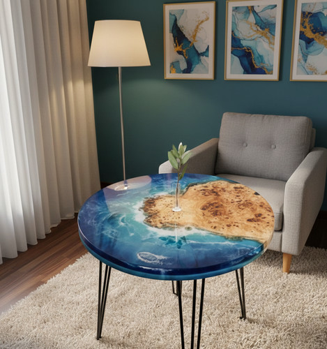 Blue resin sea wave coffee - 15",