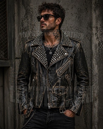 Men studded black - studded, leather